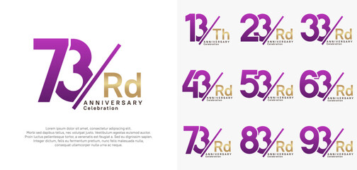 anniversary logo style vector set with slash purple and gold color can be use for celebration