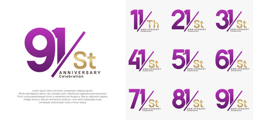 anniversary logo style vector set with slash purple and gold color can be use for celebration