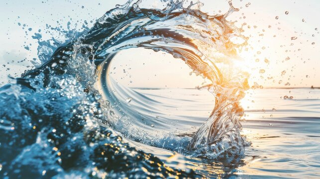 Majestic ocean wave rolling under indigo sunset sky in a dramatic seascape of beauty and tranquility