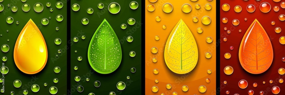 Poster vivid close up of colorful water droplets on a wet surface, creating a mesmerizing macro background.