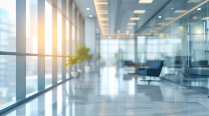 Naklejka na ściany i meble blurred background of a bright modern office interior with panoramic windows generative ai