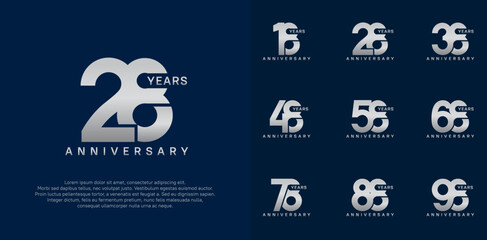 anniversary logotype vector set with silver color for special celebration day