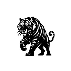 Black and white illustration of a running tiger. professional vector logo of a tiger. Tattoo design for a big cat.
