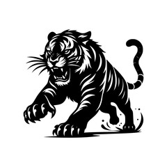 Obraz premium Black and white illustration of a running tiger. professional vector logo of a tiger. Tattoo design for a big cat.