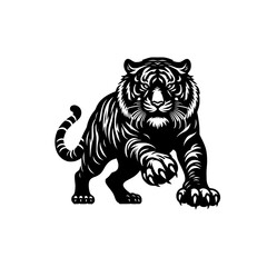 Black and white illustration of a running tiger. professional vector logo of a tiger. Tattoo design for a big cat.