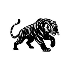 Black and white illustration of a running tiger. professional vector logo of a tiger. Tattoo design for a big cat.