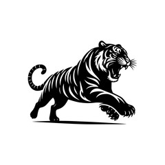 Black and white illustration of a running tiger. professional vector logo of a tiger. Tattoo design for a big cat.