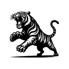 Obraz premium Black and white illustration of a running tiger. professional vector logo of a tiger. Tattoo design for a big cat.