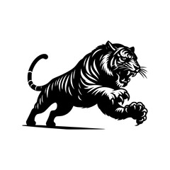 Obraz premium Black and white illustration of a running tiger. professional vector logo of a tiger. Tattoo design for a big cat.
