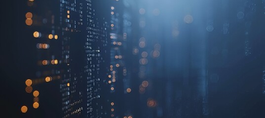 Glowing pixelated data stream on digital interface with binary code encryption concept.