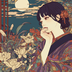 Beautiful woman painting Ukiyo-e