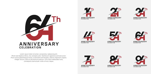 anniversary logotype vector set with black and red color and slash for celebration day