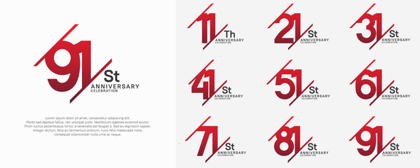 anniversary vector set with red color and slash for celebration purpose