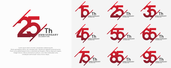 anniversary vector set with red color and slash for celebration purpose
