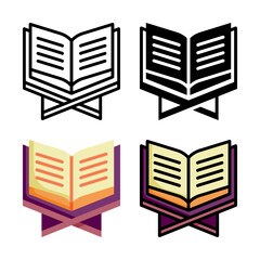 Reading quran icon set style collection in line, solid, flat, flat line style on white background
