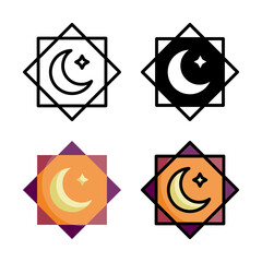 Ramadan icon set style collection in line, solid, flat, flat line style on white background