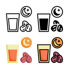 Iftar icon set style collection in line, solid, flat, flat line style on white background