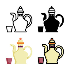 Arabic teapot icon set style collection in line, solid, flat, flat line style on white background