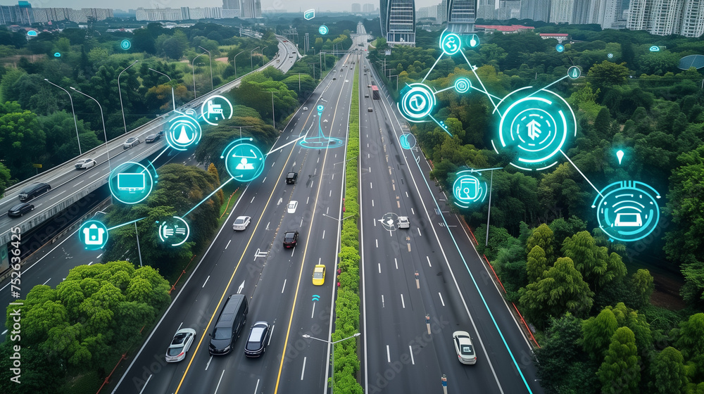 Aufkleber social infrastructure and communication technology concept. iot(internet of things). autonomous tran