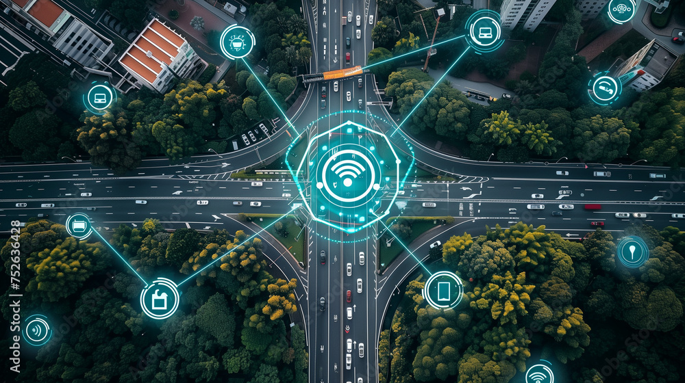 Poster social infrastructure and communication technology concept. iot(internet of things). autonomous tran