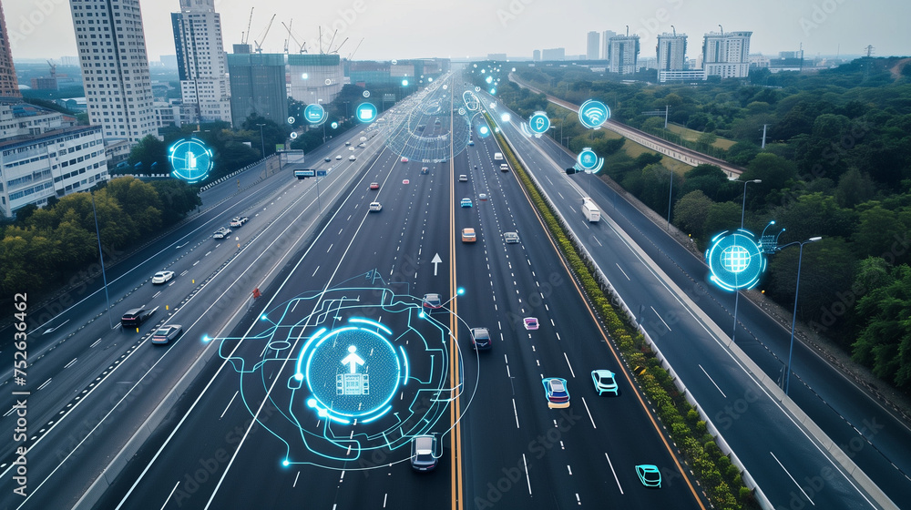Fototapete social infrastructure and communication technology concept. iot internet of things. autonomous trans