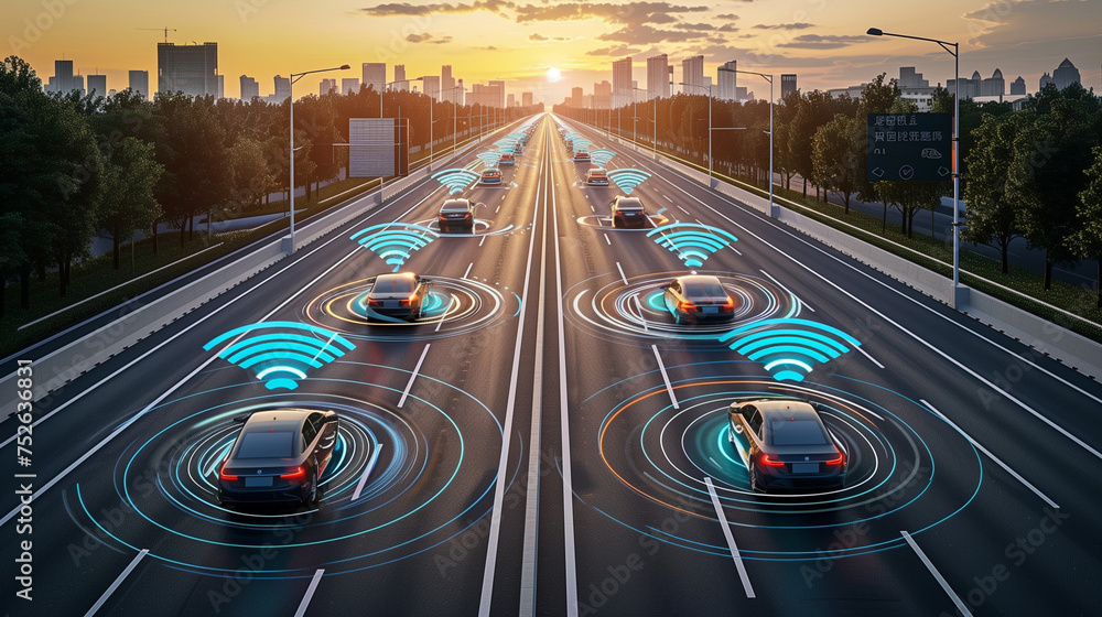Poster social infrastructure and communication technology concept. iot(internet of things). autonomous tran