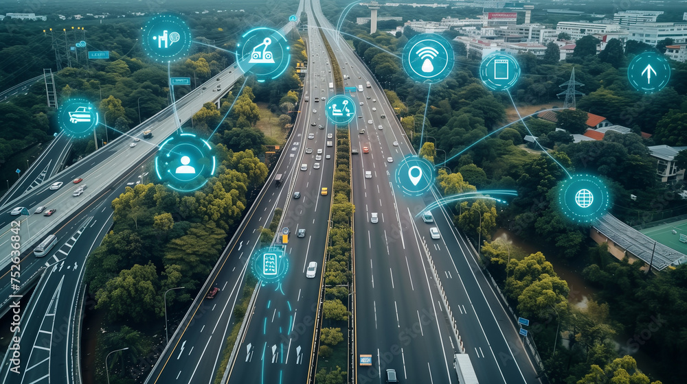 Aufkleber social infrastructure and communication technology concept. iot(internet of things). autonomous tran