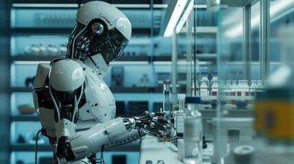 Fototapeta premium An advanced robot is working in a biochemistry research lab