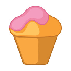 Cupcake with strawberry cream Fast food icon sketch Vector illustration