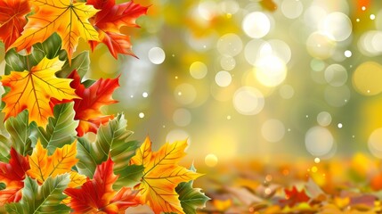 Naklejka na ściany i meble Vibrant autumn orange banner with blurred maple leaves background for seasonal design