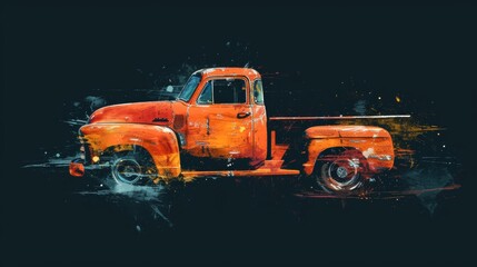 Painting of a pickup truck over dark background - obrazy, fototapety, plakaty