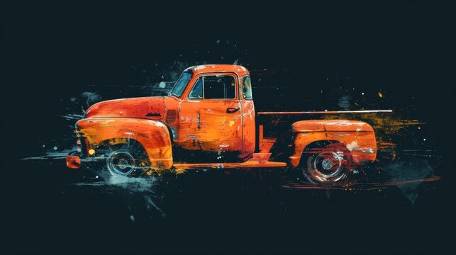 Painting of a pickup truck over dark background