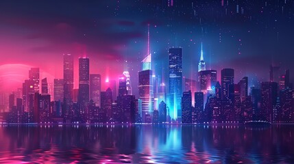 Fototapeta na wymiar High-tech city skyline, futuristic glow