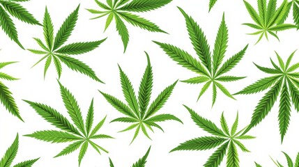 Vector illustration of cannabis plant leaf background seamless pattern. - obrazy, fototapety, plakaty