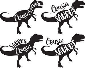 4 styles cousin saurus, family saurus, matching family, dinosaur, saurus, dinosaur family, tRex, dino, t-rex dinosaur vector illustration file