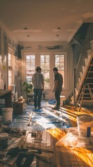 Obraz na płótnie Canvas A DIY home renovation project by a couple, showcasing teamwork, creativity, and a warm, inviting space transformation.
