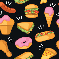 Fast food icon pattern Restaurant wallpaper Vector illustration