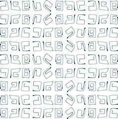 Unusual square curlicues of lines form an overall pattern in an ancient style. Art can be useful when creating ancient buildings, game design, and mysterious objects.