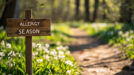 Message board in woods in allergy season. - obrazy, fototapety, plakaty