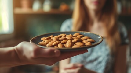 Closeup view of a plate of allergenic nuts - obrazy, fototapety, plakaty