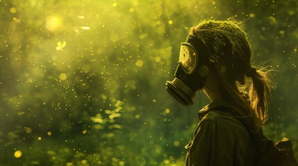 A person wearing gas mask protection against pollen in allergy season - 752638840