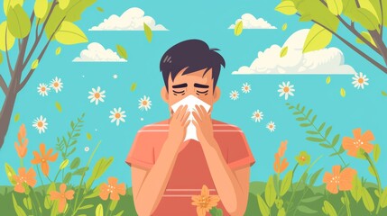 A person sneezing due to pollen allergy. - 752639022
