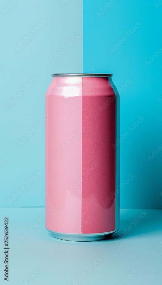 Poster empty white aluminum soda can mockup on abstract background with copy space for text