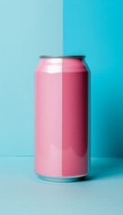 Empty white aluminum soda can mockup on abstract background with copy space for text