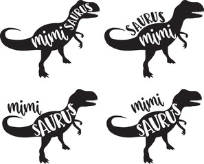 4 styles mimi saurus, family saurus, matching family, dinosaur, saurus, dinosaur family, tRex, dino, t-rex dinosaur vector illustration file