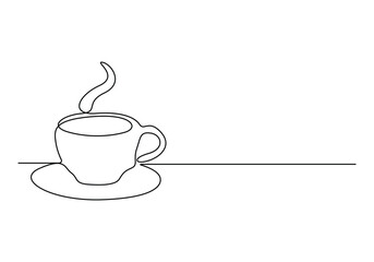 Continuous single line drawing of hot coffee cup vector illustration. Pro vector