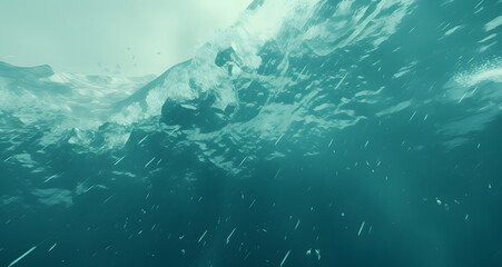 Fototapeta na wymiar a surfboard floating near the surface of the ocean