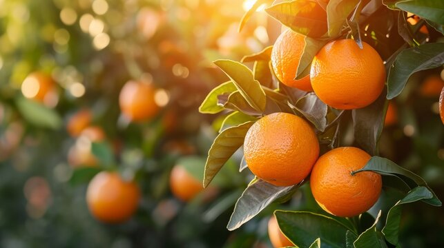 vibrant oranges growing on tree branches in orchard generative ai