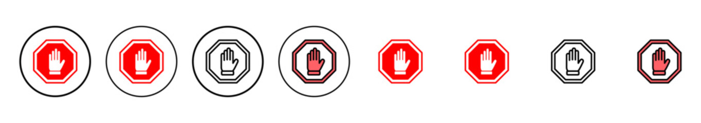 Stop icon vector illustration. stop road sign. hand stop sign and symbol. Do not enter stop red sign with hand