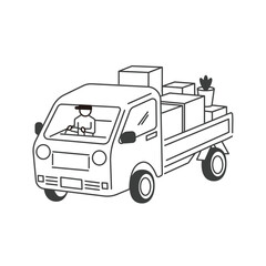 Obraz premium 荷物を載せた引っ越しトラックのイラスト 運転手あり、猫なし